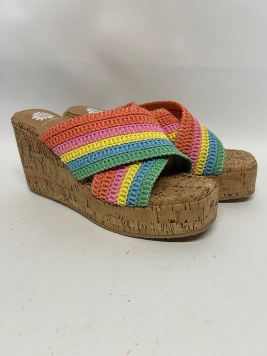 Yellow Box Shoes - Wedge Slide Sandals in Multicolor Stripe yellow box size 8.5 new without tags